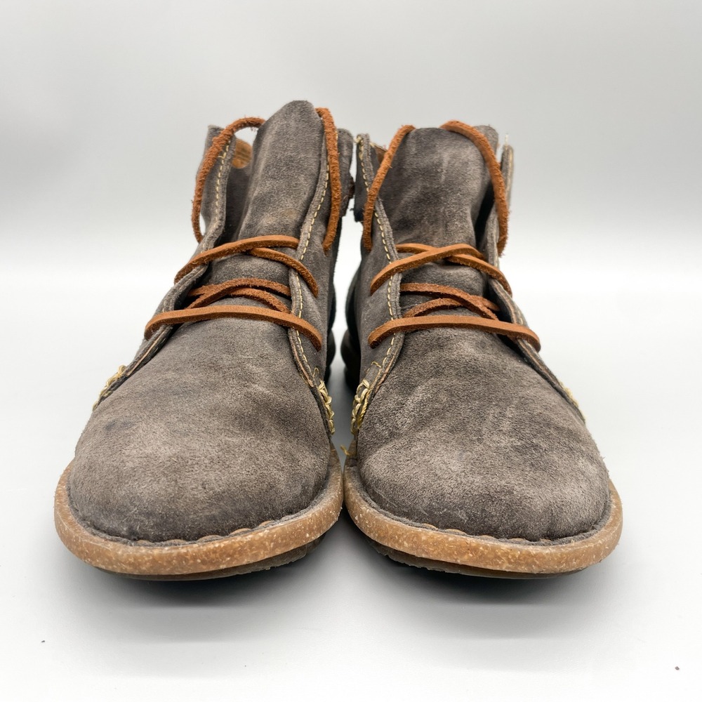 Born Womens 9.5 Temple Boots Grey Suede Braided Leather Lace Up Booties Boho - Picture 2 of 10
